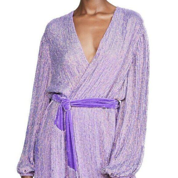 NEW NWT $615 Retrofete Audrey Midi Dress Sz Medium Wrap Iridescent Sequin Belt - Picture 5 of 10